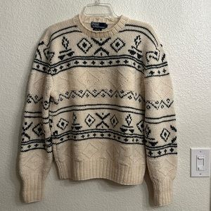 Polo by Ralph Lauren size small 100% wool hand knit Geo motif sweater